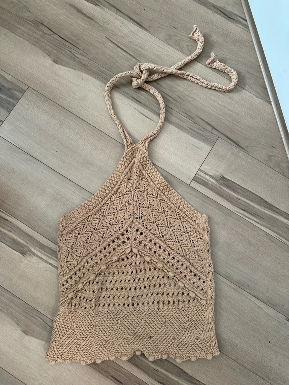 Zara Crochet Knit Halter Top in Camel Small - Picture 5 of 5